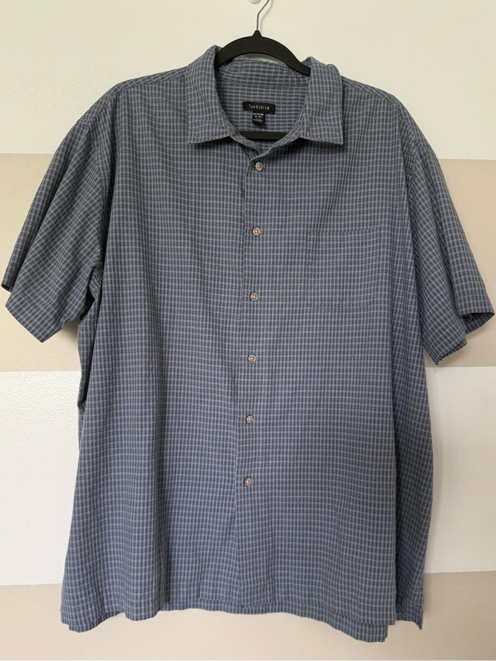 Van Heusen Blue Plaid Short Sleeve Button Down Shirt XXL